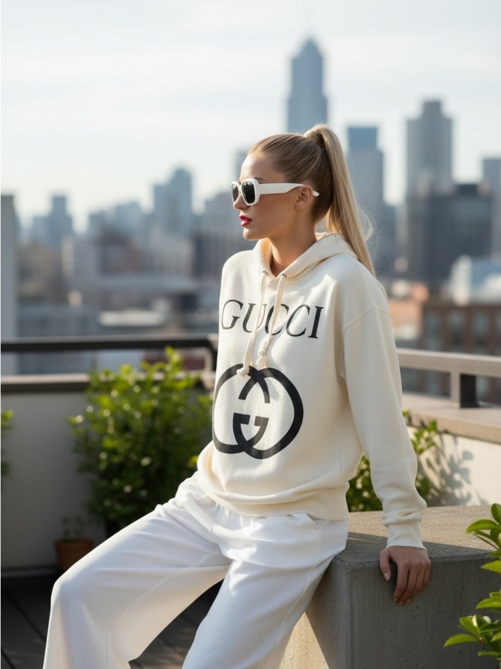 Gucci Cream Hoodie with Black Logo - Picture 3 of 9